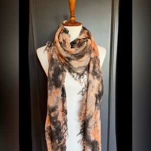 New Auth Chan Luu Tie Dye Print Cashmere Silk Scarf Color: Black/Orange